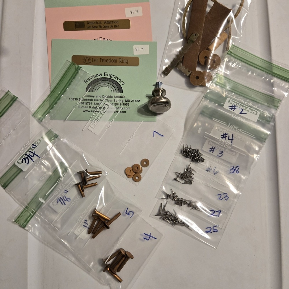 Longaberger Basket 147pc Repair Tacks Washers Copper Rivets Wood Wheels Lacing